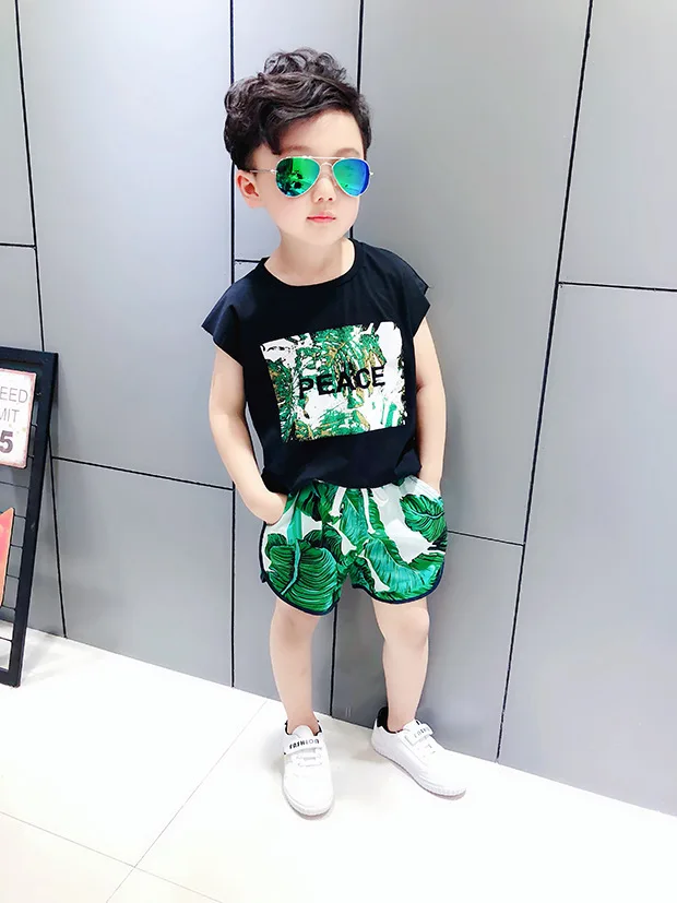 Fashion Boys Clothes Toddler Baby Girls Sleeveless Clothing Sets Printed Top Sport Shorts Infant Children Holiday Outfits 1-5 Y |
