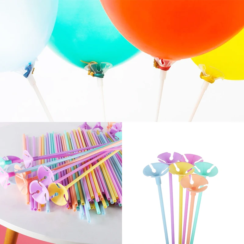 20pcs 40cm Balloons Holder Sticks with Cup Latex Balloon Stick Assorted Color PVC Rod birthady wedding Party Decoration supplies | Дом и сад