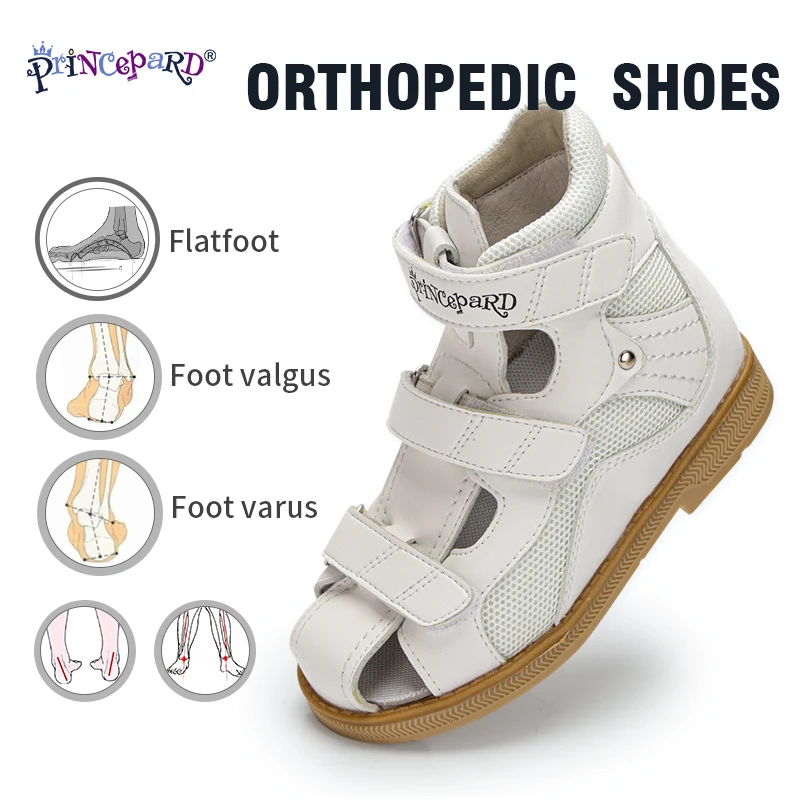 Princepard Summer Kids Orthopedic Sandals Boys Girls Genuine Leather Footwear Toddler Walking Correcting Shoes with Arch Support