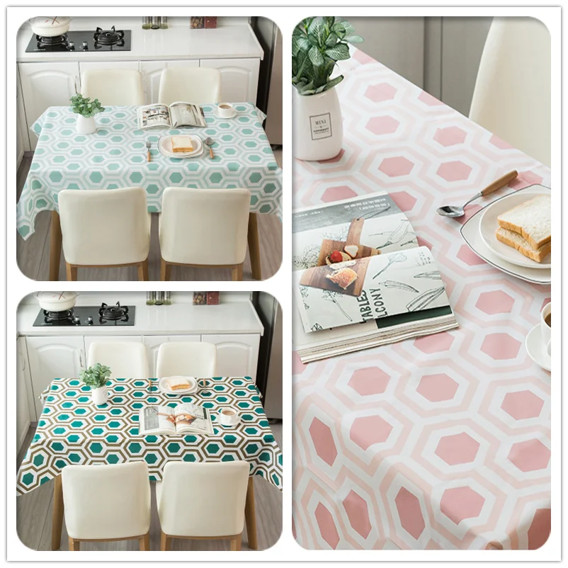Скатерть из ПВХ с геометрическим принтом водонепроницаемая маслостойкая для