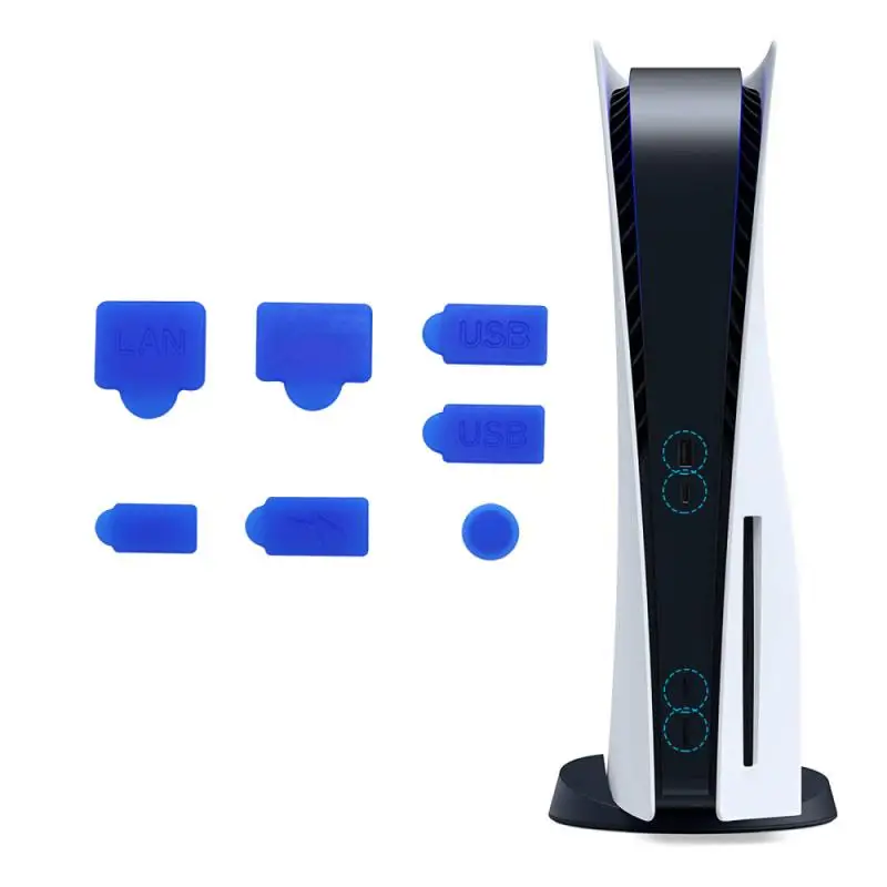 7pcs Black Silicone Dust Plugs Set USB HDM Interface Anti-dust Cover Case Dustproof Plug For PS5 Game Console Accessories Parts |