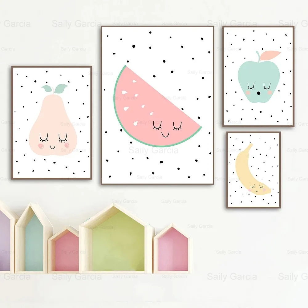 

Colorful Fruit Wallpaper Smile Wave Dot Poster Childlike Canvas Painting Nordic Picture Decoration Home Bedroom Craft Print