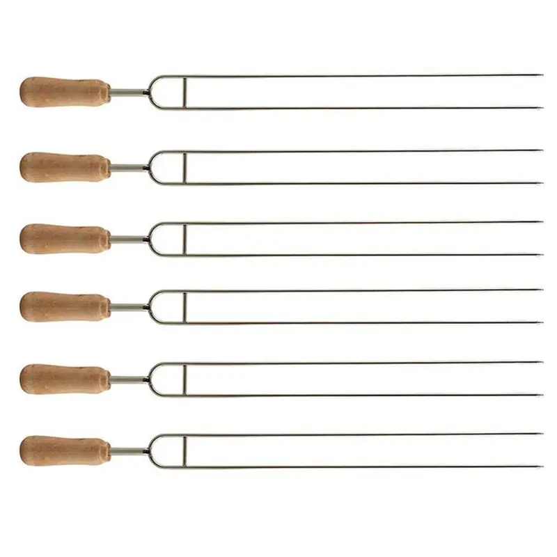 

6pcs Stainless Steel U-Shaped Barbecue Brazing Fork Needle Grilling Skewers Double Prong BBQ Tools