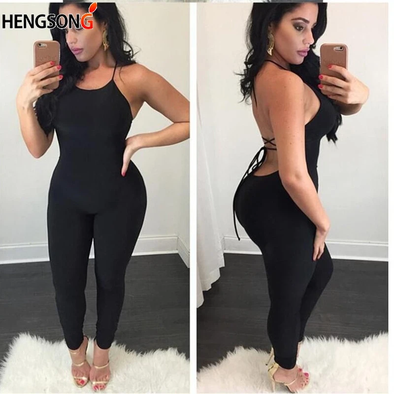 

Summer Sexy Women Jumpsuits & Rompers Sleeveless Spaghetti Strap Backless lace-up Club Party Jumpsuit Female Overalls