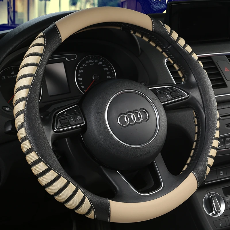 

Universal Car PU Leather Steering-Wheel Covers Anti-slip Skidproof Durable 38CM/15" Dynamic Fibre Handmade Steering Wheel Cover