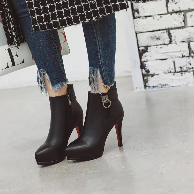 Женские ботильоны на молнии сбоку с пряжкой и ремешком|Женские полусапожки| |