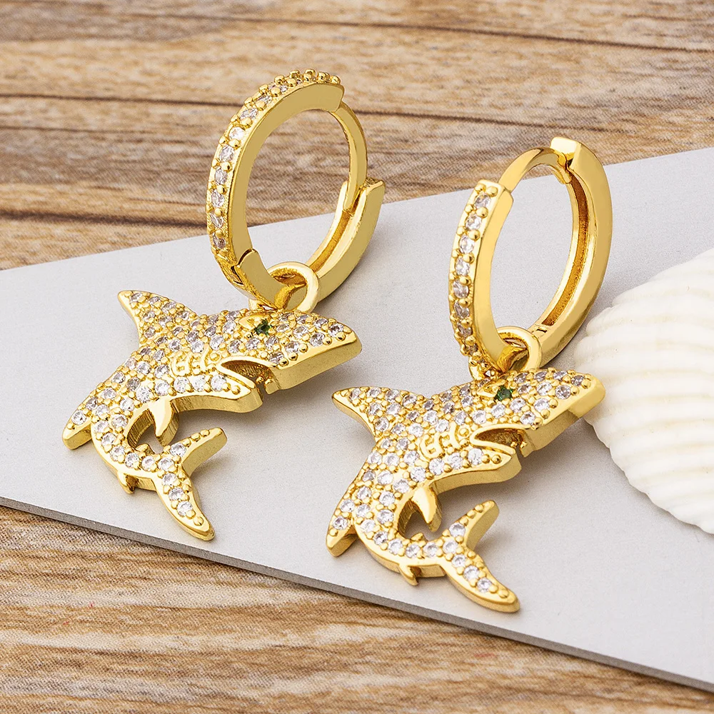 

New Arrival 1Pair Cute Handmade Gold Color Shark Earrings For Women Girls Exquisite Luxury Drop Dangle Earrings Jewelry Gifts