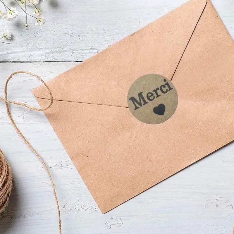

500pcs Kraft Merci French Thank You labels Stickers Handmade Package Envelope Seal Label Scrapbooking Stationery Sticker