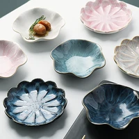 2pc small ceramic plate porcelain kiln glazed flower shape sauce dish japan style pickle dip serving dishes