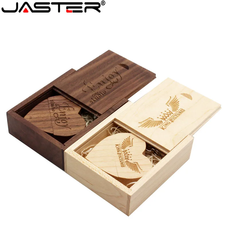 JASTER USB 2,0, Usb флеш-накопитель с деревянным сердцем, карта памяти, 4 ГБ, 8 ГБ, 16 ГБ, 32 ГБ, логотип компании, выгравированный u-диск, Пользовательский логотип, Usb флеш-накопитель