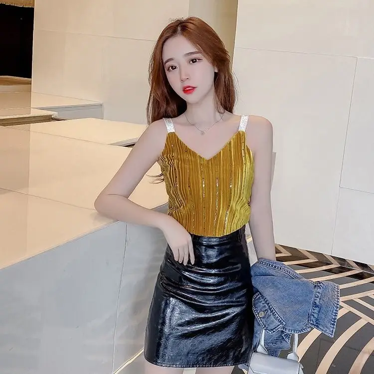 2020 Женская майка с блестками блестящие майки на бретельках женская сексуальная