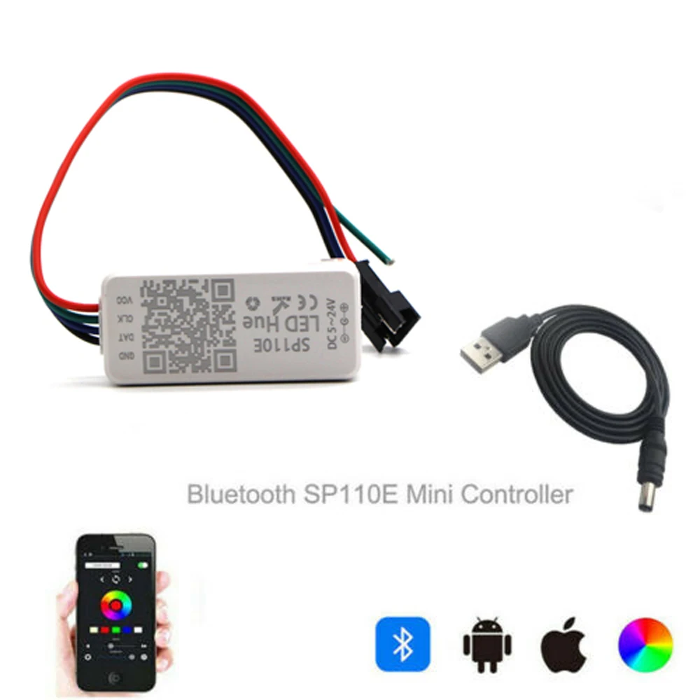 5V-24V USB DC RGB контроллер SP110E Пиксельный диммер WS2812B WS2812 модуль гибкой цветной светодиодной ленты JQ с поддержкой Bluetooth.