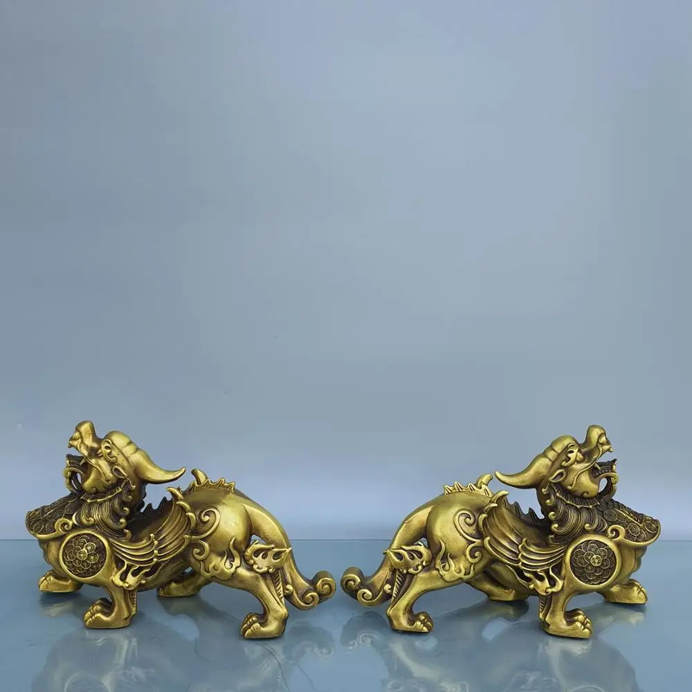 

Home Decor 9" Chinese Seikos Bronze Quartet payment pixiu Brave troops statue A pair Town House Ward off evil spirits
