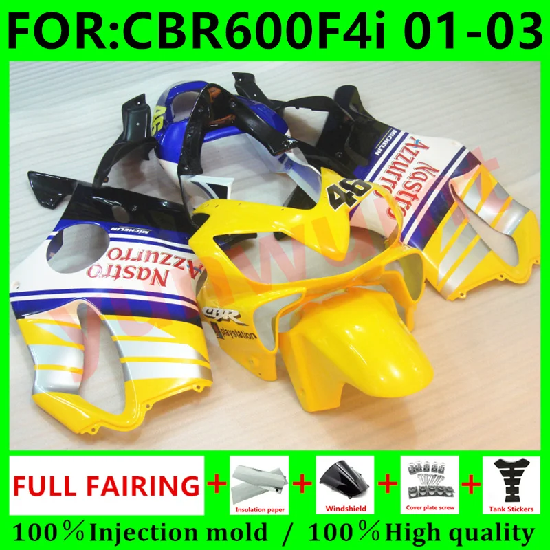 

New Injection Mold Whole Fairings Kit Fit for HONDA CBR 600 F4i 01 02 03 CBR600 2001 2002 2003 Bodywork fairing set yellow white