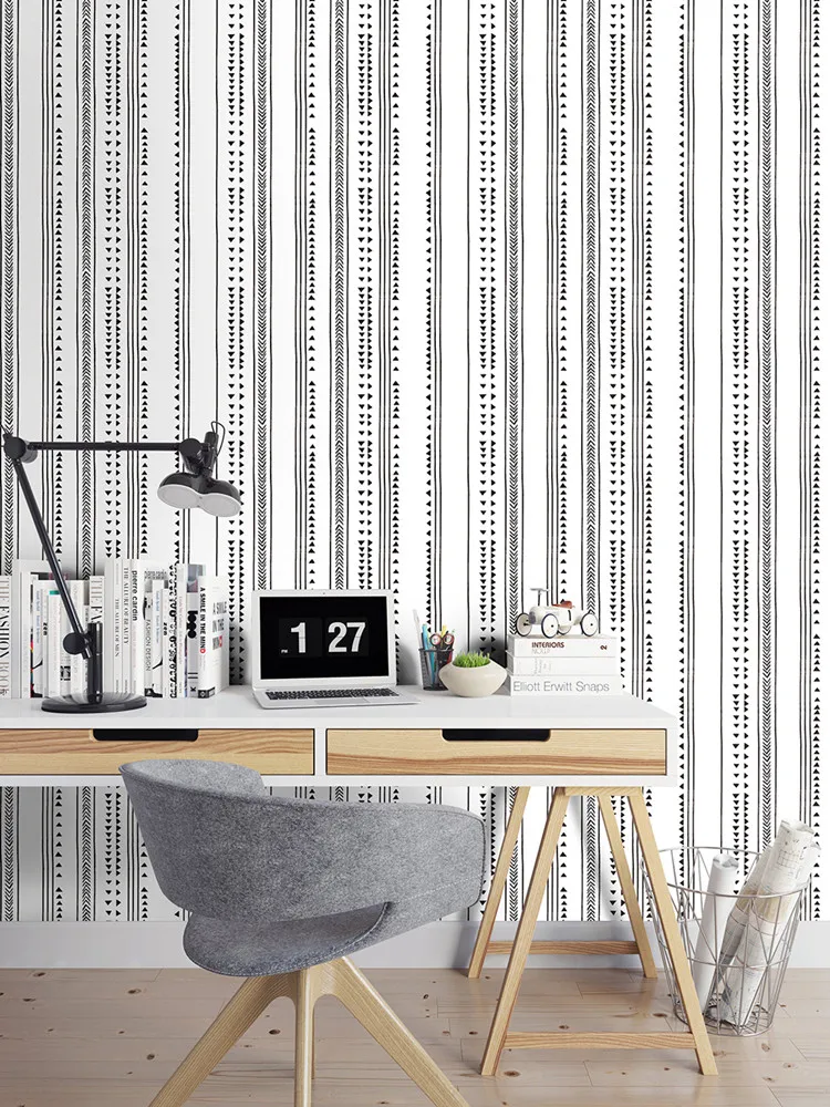 

Modern Home Decoration Waterproof Wallpapers Triangle Stripe Plaid Black White Vinyl Self-adhesive Wallpaper Bedroom Wallpapers