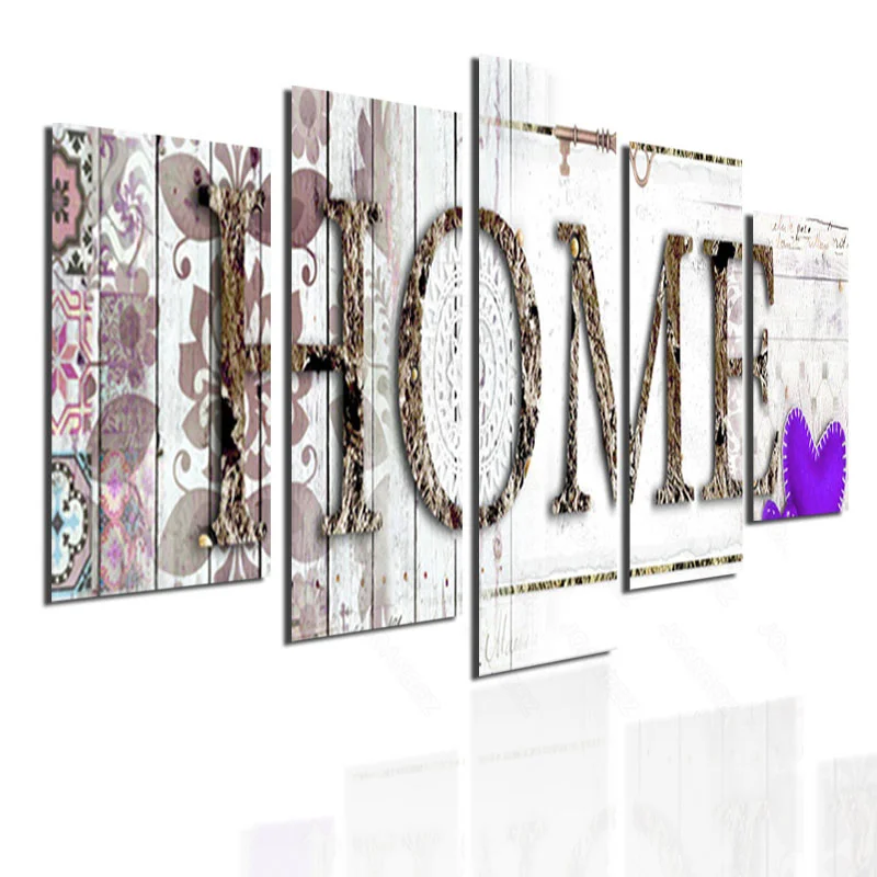 

European Style Canvas Painting White Door Gap and Home English Letters Pinks Pattern Background Living Room Furniture Wall Deco