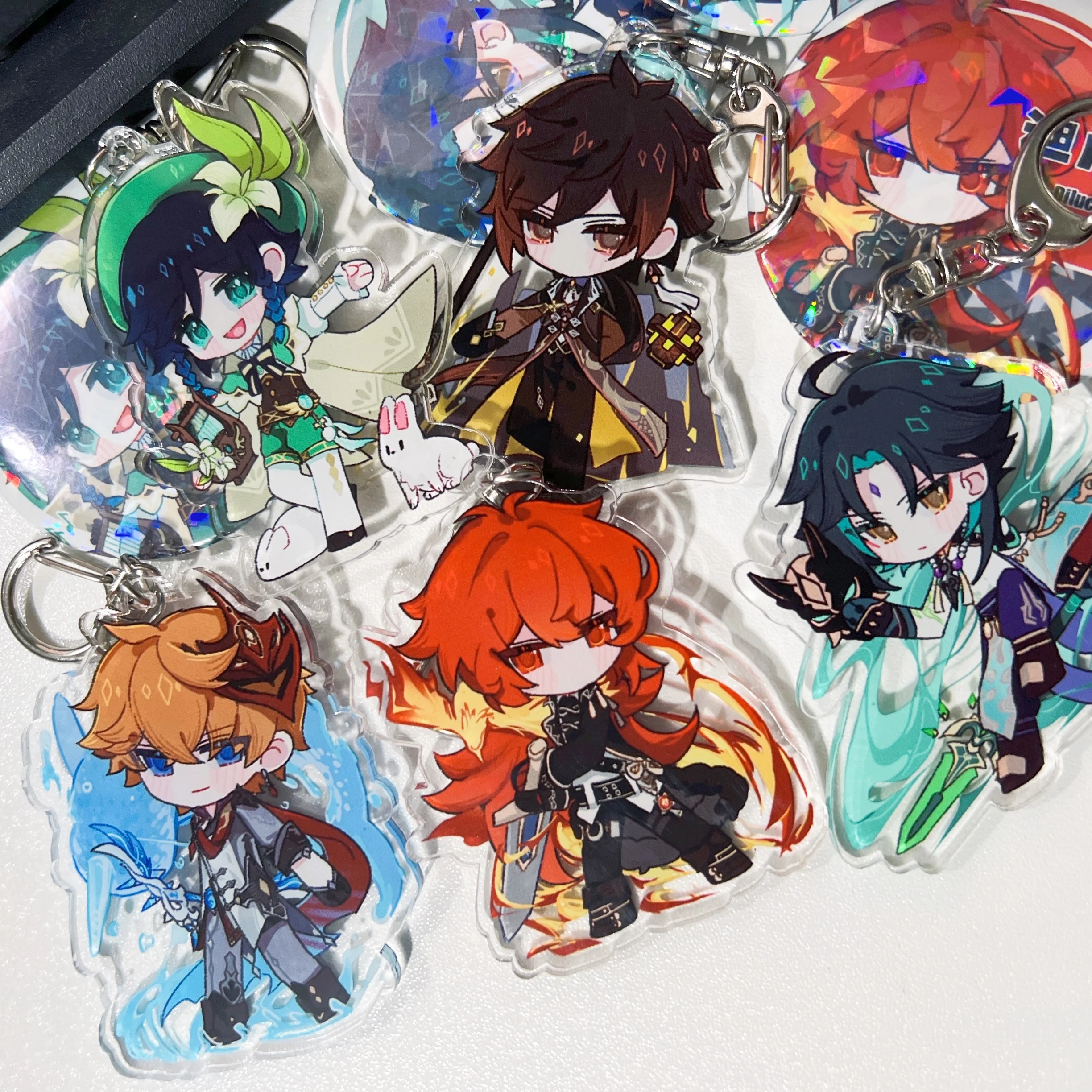 

Игровая клетчатая тартаглия, Ксао, Венти, уменьшение, Zhongli, милая версия Q, акриловая подвеска для брелока, значок, брошь, булавки