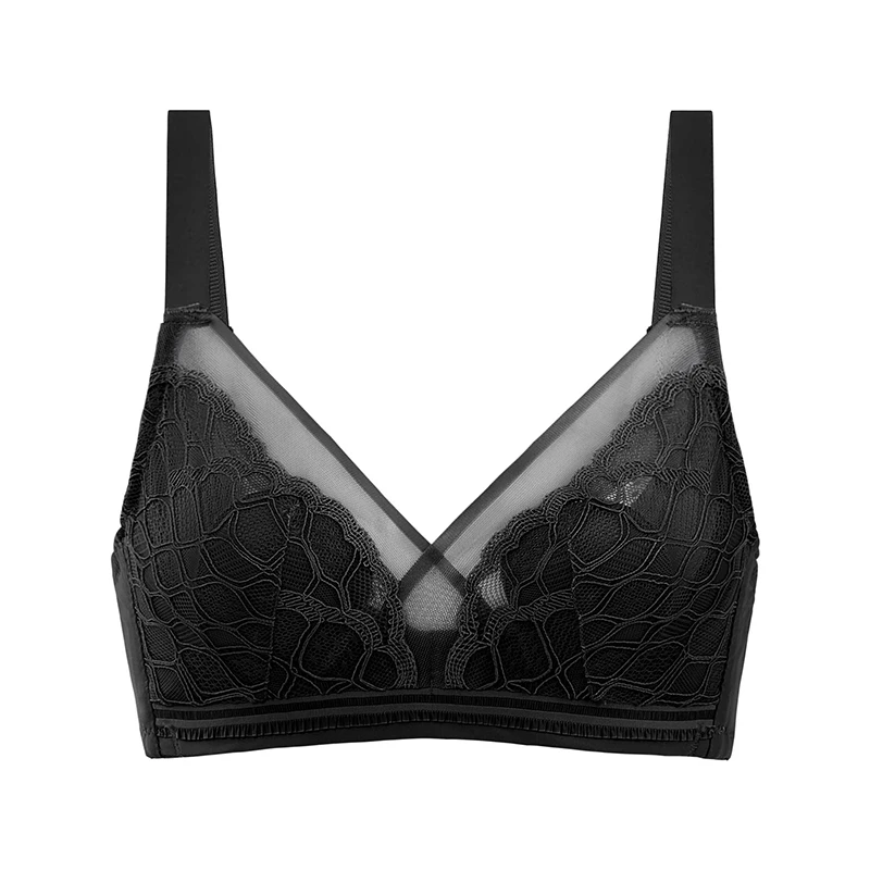 

Sexy lace thin lingerie ladies big breasts show small bra adjustable rabbit ears crystal cup bra