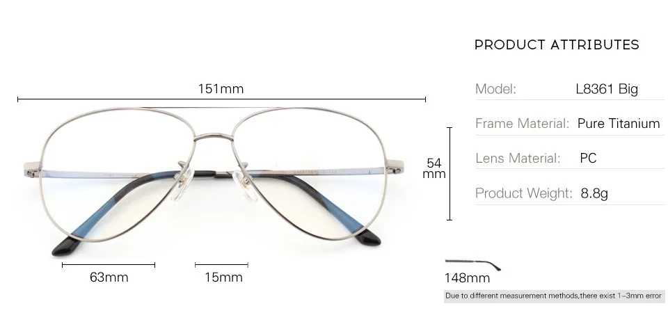 Pure Titanium Prescription Frame Pilot Men Oversize Eye Glasses Frame Optical Myopia Eyeglasses High-quality Frame for Women