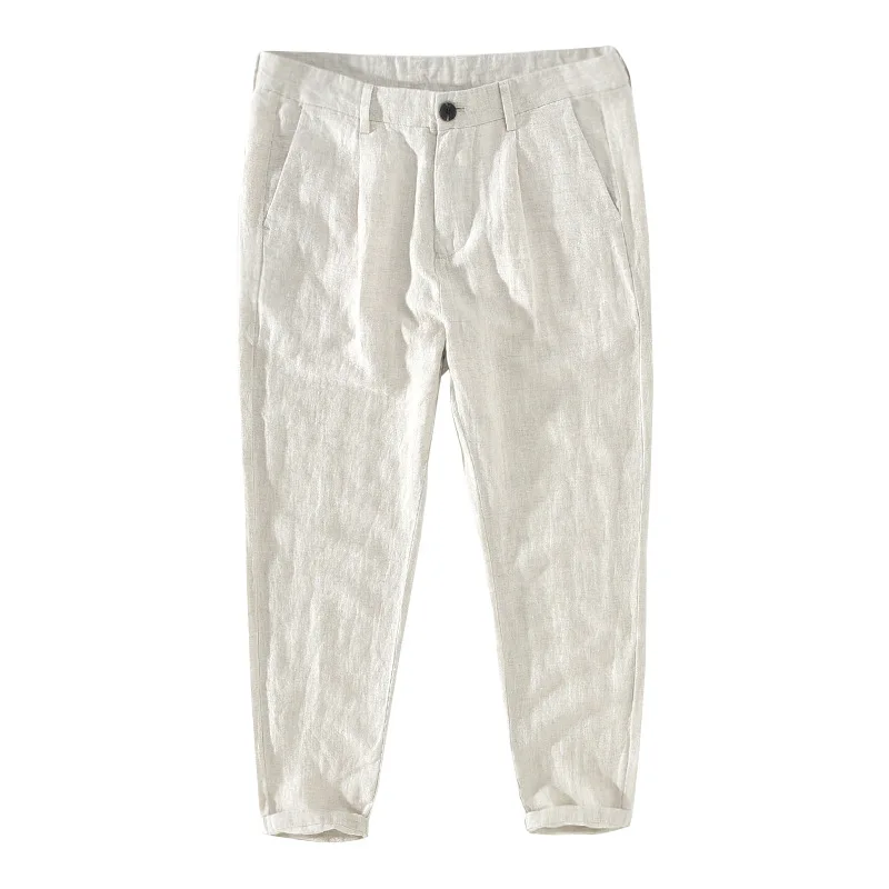 

Men Spring Fashion Japan Style High Quality Linen Ankle Length Blue Pencil Pants Male Casual Thin Solid Color Simple Trousers