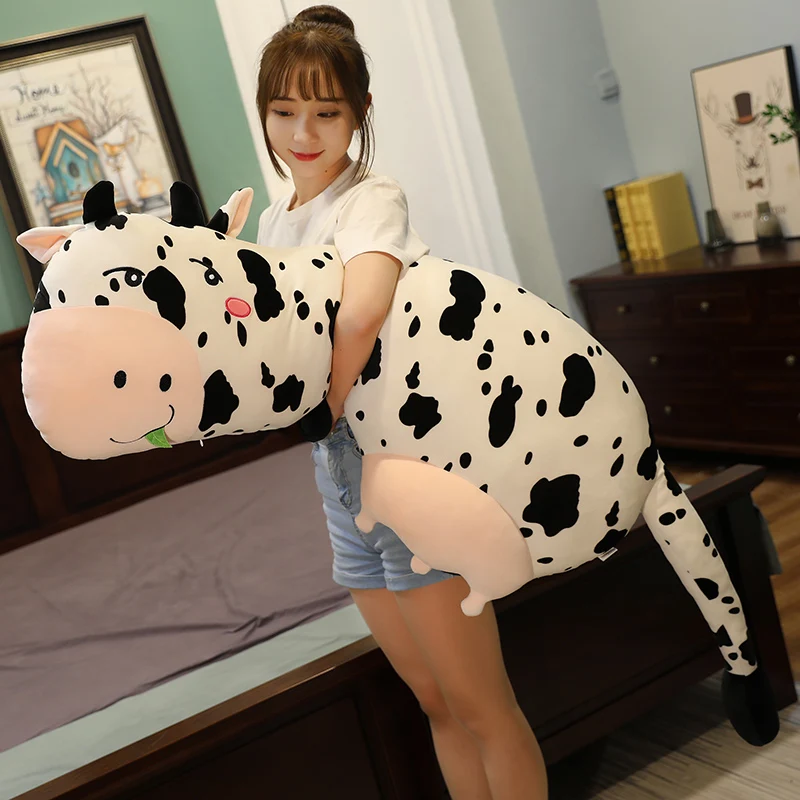 

1pc 90/110CM Lovely Lying Milk Cow Plush Toys Cartoon Stuffed Animal Cattle Dolls Sleeping Pillow for Baby Girls Birthday Gifts