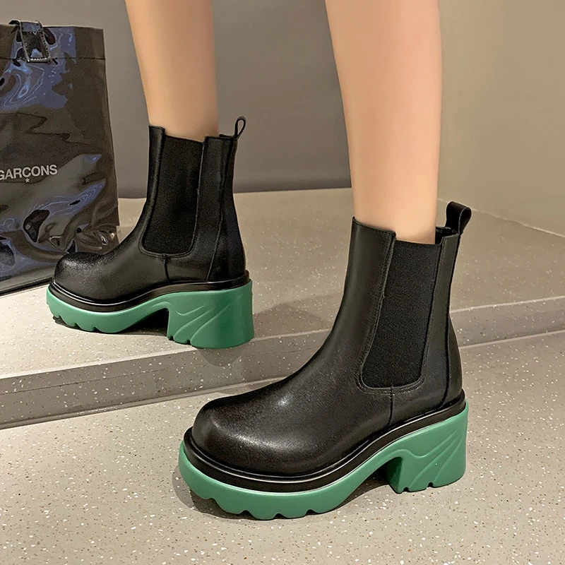 

2021 High Heeled Thick Women's Boots Casual Large Size Elastic Chelsea Square Toe Ytmtloy Botines De Mujer Buty Damskie