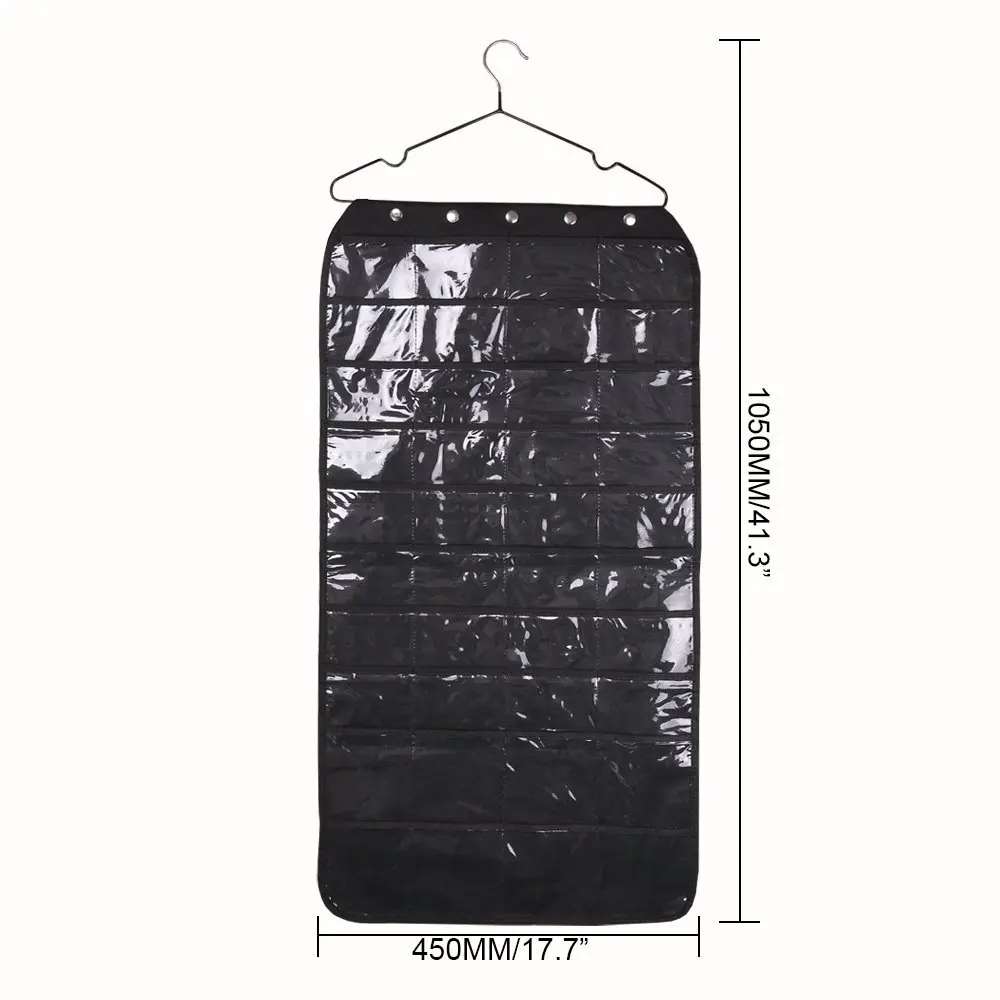 

Double Sided Hanging Jewelry Organizer Holder 40 Pockets 20 Loops for Bracelet Earring Ring Necklace Accessories Storage