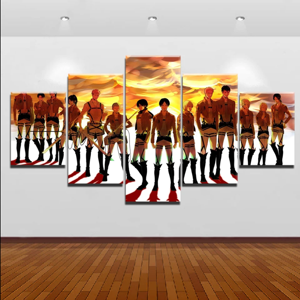 

HD Prints Home Decoration 5 Pieces Attacks on Titan Paintings Wall Arts Posters Canvas Modular Frame Pictures For Living Room