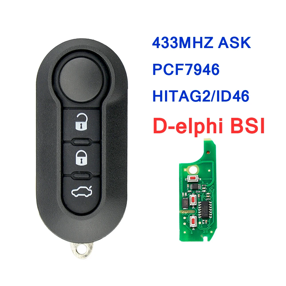 XNRKEY 3 кнопки дистанционного флип ключа автомобиля 433 МГц для Fiat 500 Grande Punto Doblo Qubo 2006