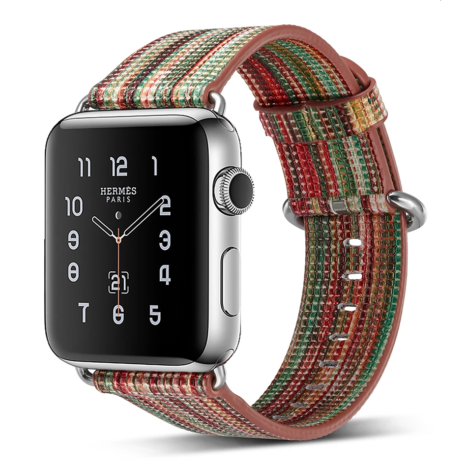 FOHUAS, Национальный стиль, окрашенный кожаный ремешок для часов Apple Watch, цветной узор, наручные часы, браслет для iwatch 42, 38 мм