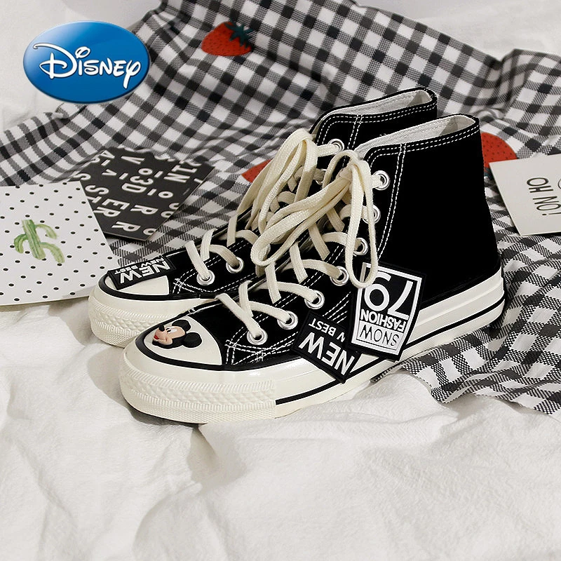 

Оригинальные туфли Disney Limited Edition с Микки Маусом для мужчин и женщин, мужские парусиновые туфли с высоким берцем, повседневные кроссовки