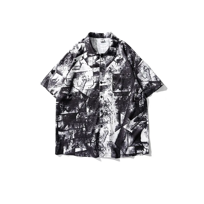

2021 American Retro Oil Painting Short-Sleeved Shirt Hip-Hop Fashionable Brand Loose BF Style Casual T-shirt Shirt Men and Women