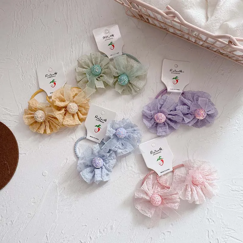 

2pcs/lot Baby Floral Hair Ties Yarn Flower Hair Accessories Girl Hair Rope Rubber Band Ponytail Holder резинки для волос детям