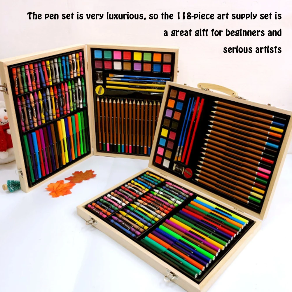118 шт./компл. деревянная коробка красок класса Люкс Детский Цветной Ручка