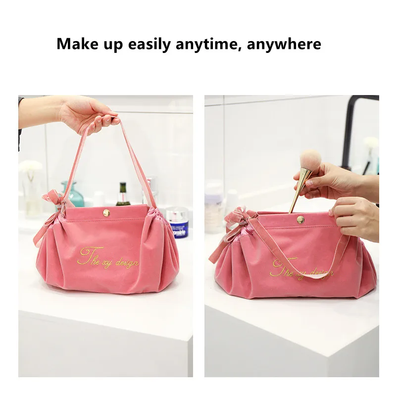 

PUOU New Lazy Drawstring Makeup Bag Makeup Case Storage Pouch Toiletry Beauty Kit Box Shoulder Bags Travel Cosmetic Bag