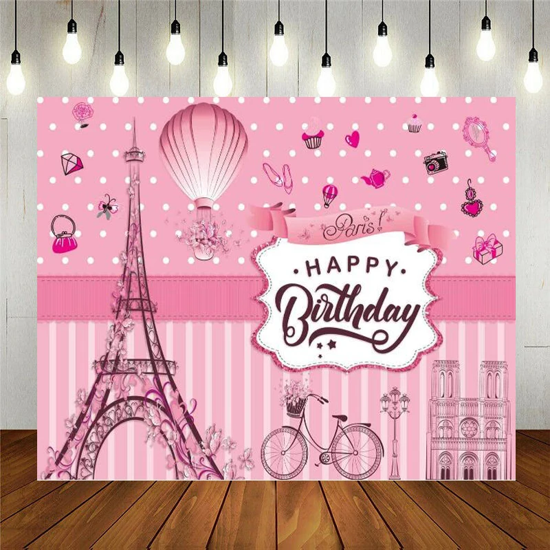 

Paris Eiffel Tower Photography Backdrop For Girl Pink Birthday Princess Party Supplies Banner Background