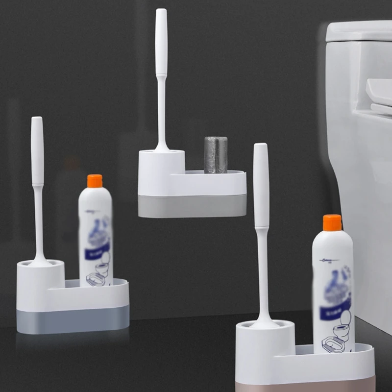 

Punch-Free Wall-Mounted Toilet Brush Set Silicone Cleaning Brushes Clean Toilet Brush Bathroom Hotel Storage Rack