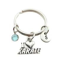 i love karate creative initial letter monogram birthstone keychains keyrings fashion jewelry women gifts accessories pendants