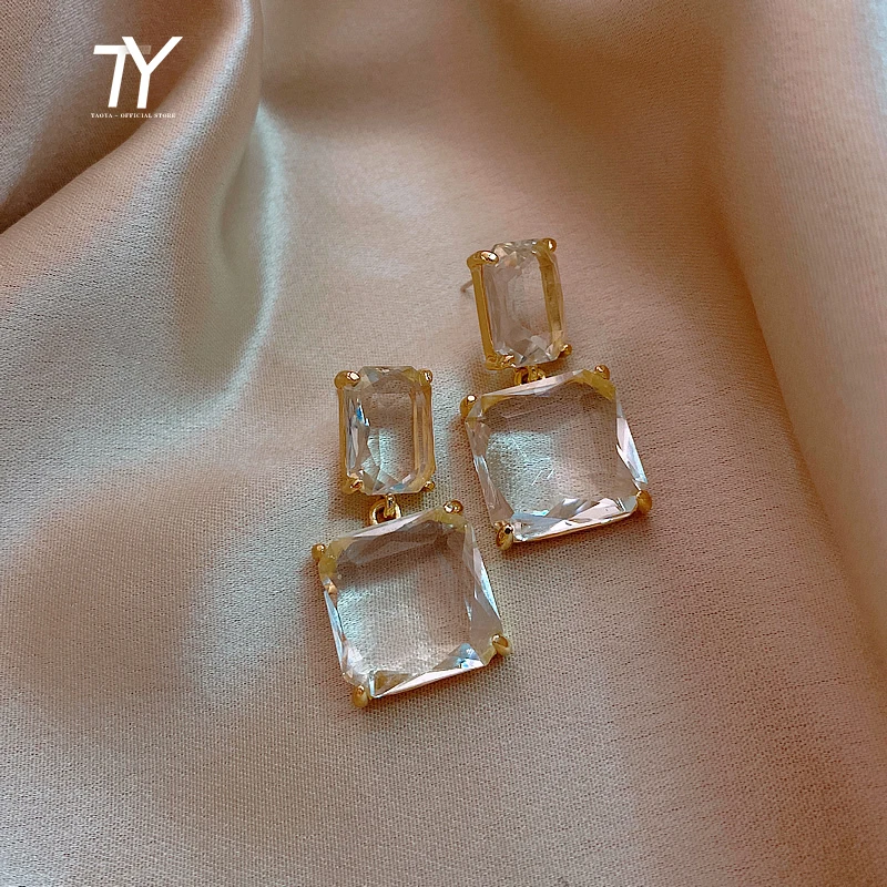 Boucles d'oreilles en bloc de verre transparent pour femmes  bijoux de fête de luxe  sexy pour