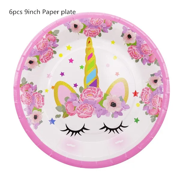9inch Paper plate Вечерние ободки с единорогом для девочек, ободок для волос с русалочкой, лента с единорогом, бант для волос, аксессуары для дня рождения, Детские вечерние украшения - Цвет: 9inch Paper plate