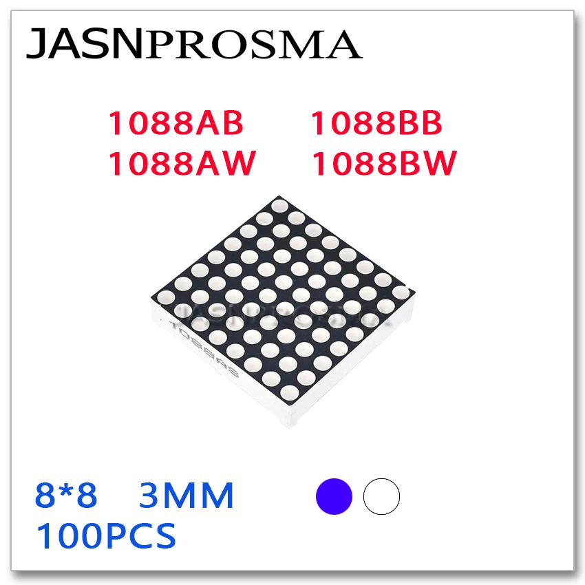 JASNPROSMA 8X8 3 мм синий белый светодиодный 32mmX32mm 100 шт. 1088AB 1088BB 1088AW 1088BW катод матрица