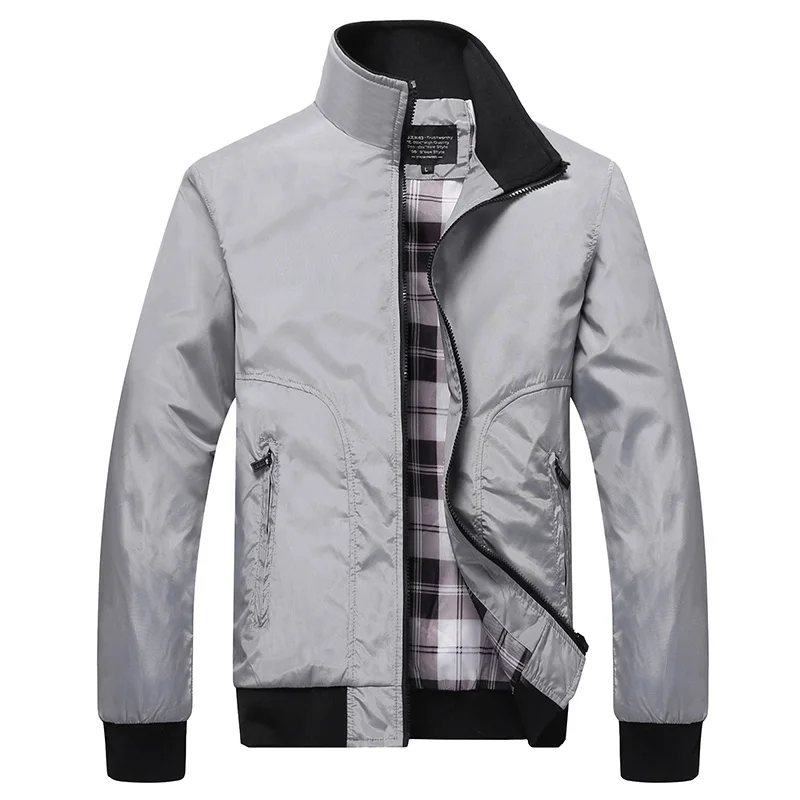 Gray MANTLCONX, мужские куртки, Осенние повседневные пальто, одноцветная куртка, Мужская ветровка, стоячий воротник, тонкие куртки, мужские куртки-бомбер, M-4XL - Цвет: Gray