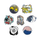 Эмалированная брошь в виде дельфина, бабочки, павлина, мозга, солнца, луны, звезды, Инь-Янь