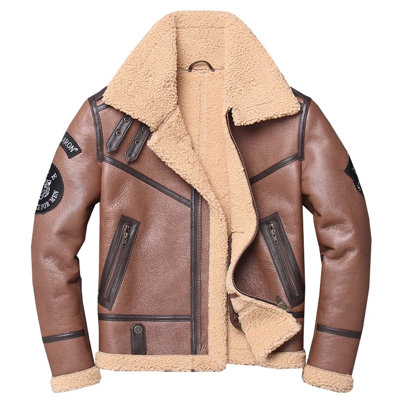 

2020 Brown Men Fashion Natural Causal Coat Large Size XXXXL Genuine Sheepskin Winter Slim Fit Shearling Jacket