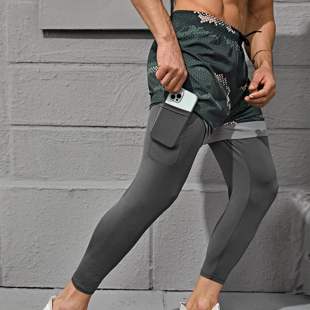 

Running-Pants Men Sport Leggings Capri Crossfit Training Gym Workout Mesh Fabric Track Fitness Stretchy Athletic Cropped Joggers