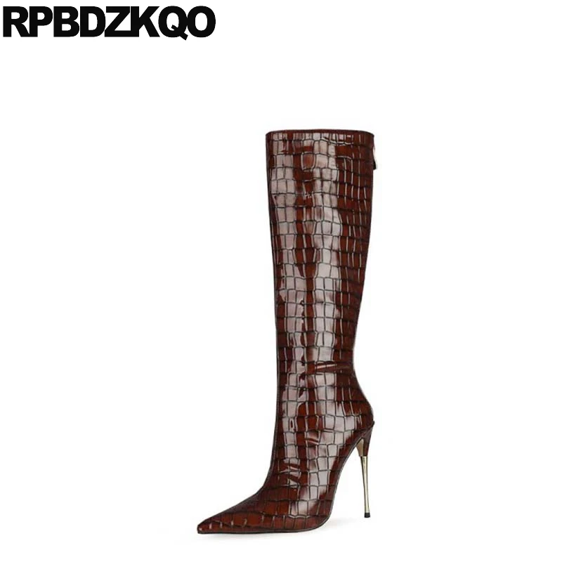 Big Size Stiletto Drag Queen Knee High Sexy Shoes Stripper Pole Snakeskin Green Metal Heel Boots Pointed Toe Women 12 44 Snake | Обувь