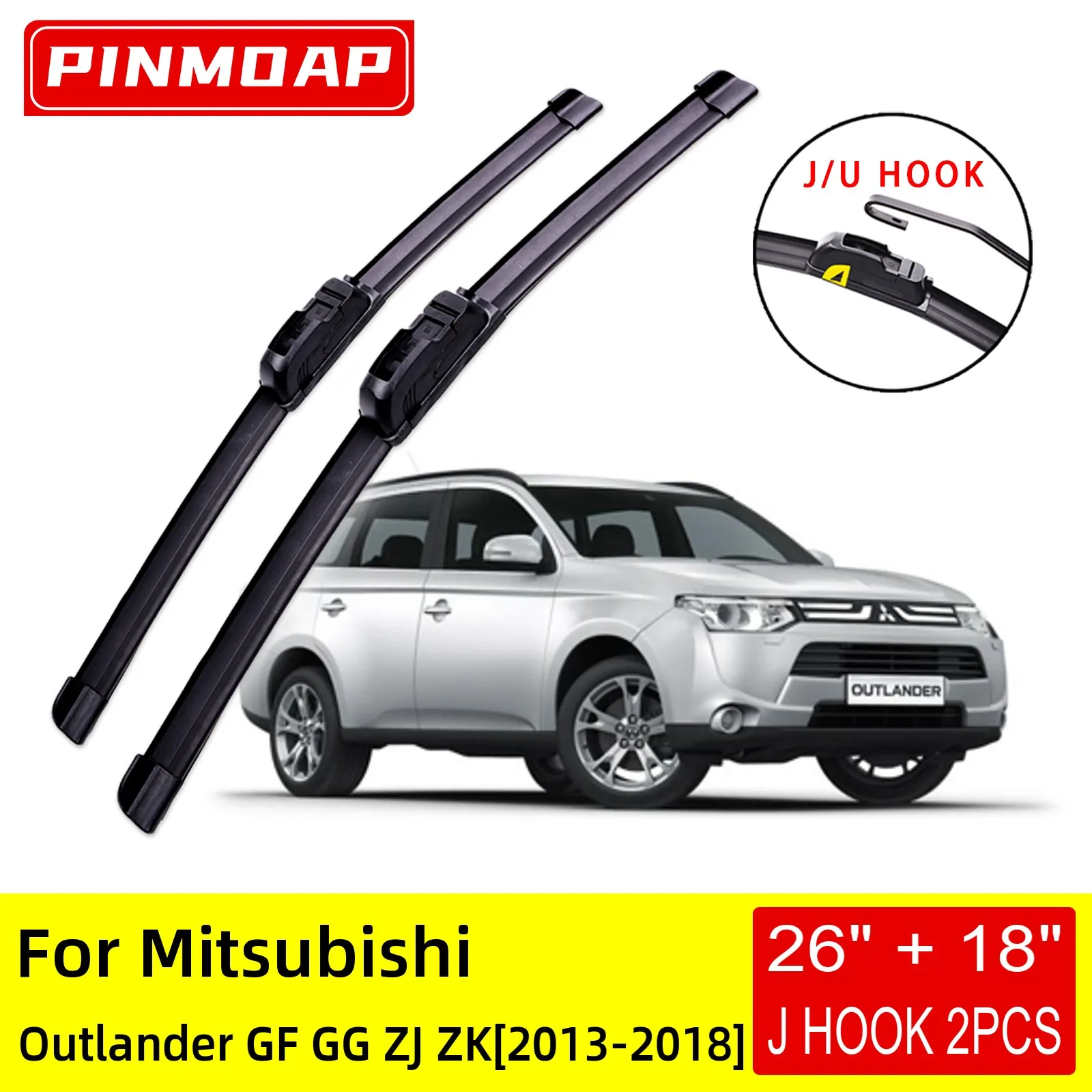 

For Mitsubishi Outlander GF GG ZJ ZK 2013 2014 2015 2016 2017 2018 2019 Front Wiper Blades Brushes Cutter Accessories U J Hook