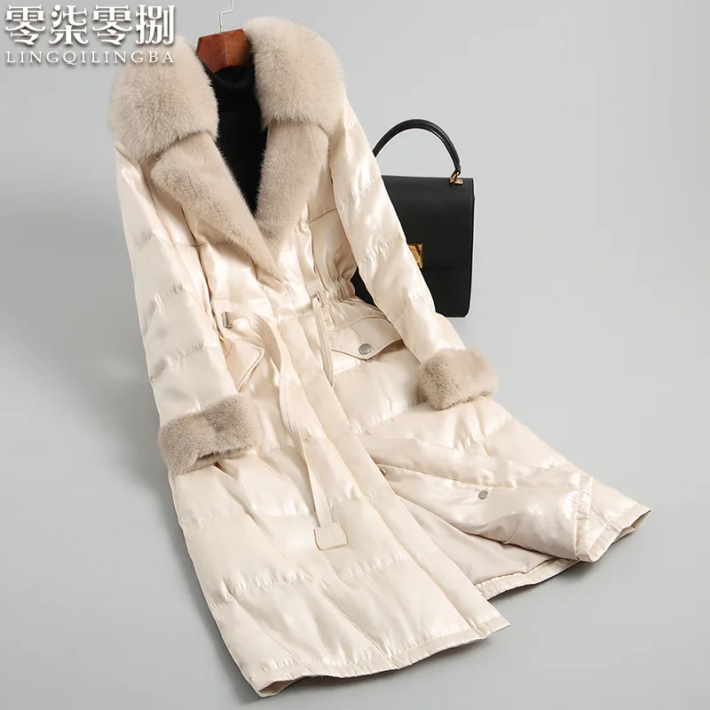 

Зимняя женская длинная прямая пуховая куртка, женские парки с поясом, стильная верхняя одежда с глубокими карманами и воротником, женские т...