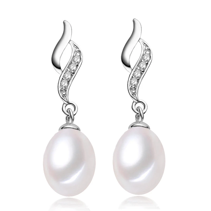 white pearl earring Серьги из настоящего пресноводного жемчуга, серебро 925 пробы, свадебные серьги из натурального жемчуга, подарок на день рождения дочери, белый, розовый цвет - Цвет камня: white pearl earring