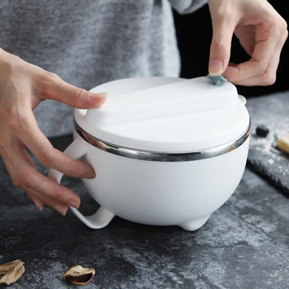 Портативная миска для рисового супа из нержавеющей стали с ручкой крышкой